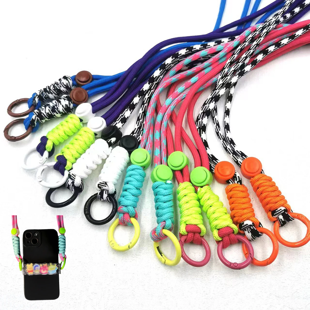 120cm Woven Crossbody Cell Phone Lanyard Strap Rope Adjustable Anti-Lost Snap Hook Removable Sports Outdoor Phone Case Lanyards