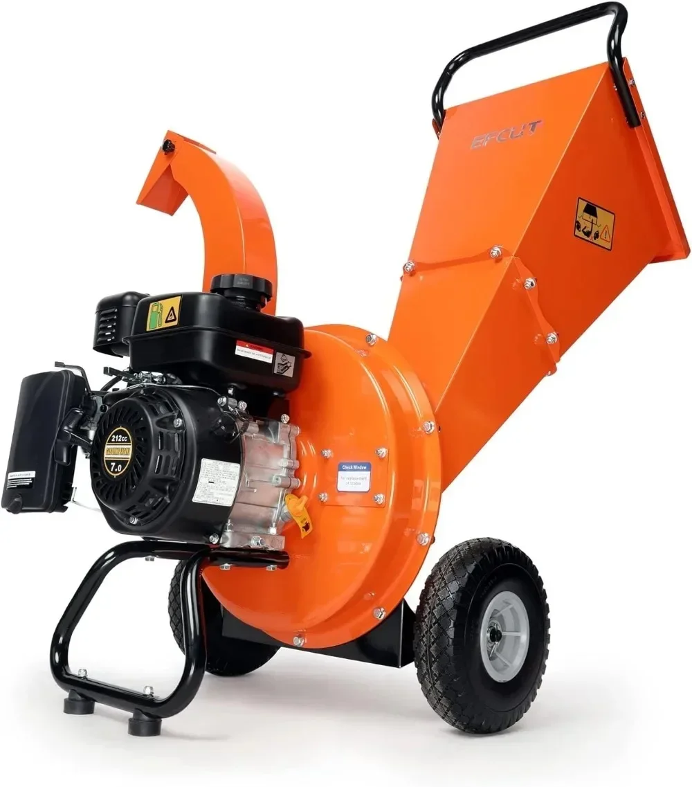 Wood Chipper Shredder Mulcher 7 HP 212cc Heavy Duty Rotor Engine Gas Powered 3 inch Max Wood Diameter Capacity