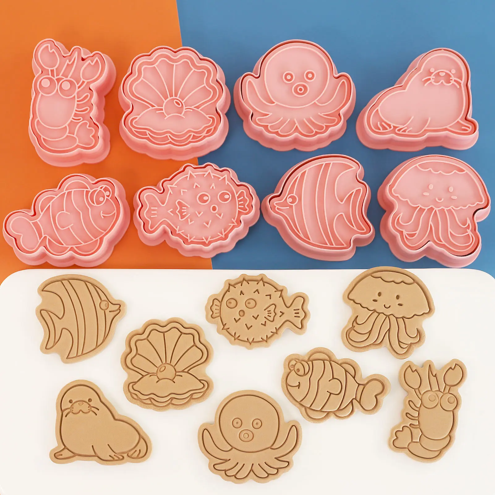 8 Pcs Sea Animal Cookie Molds Sea Lion,Seal,Octopus,Mermaid,Manta Shape Cookie Molds Cartoon Fun Biscuit Moulds(8-SeaAnimal)