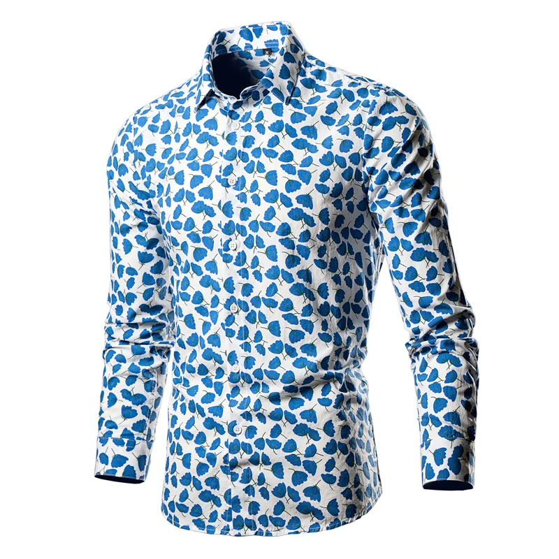 

New Cotton Long Sleeve Flower Shirt Men's Clothing 2024 Fashion Men Prom Party Casual Printed Tops