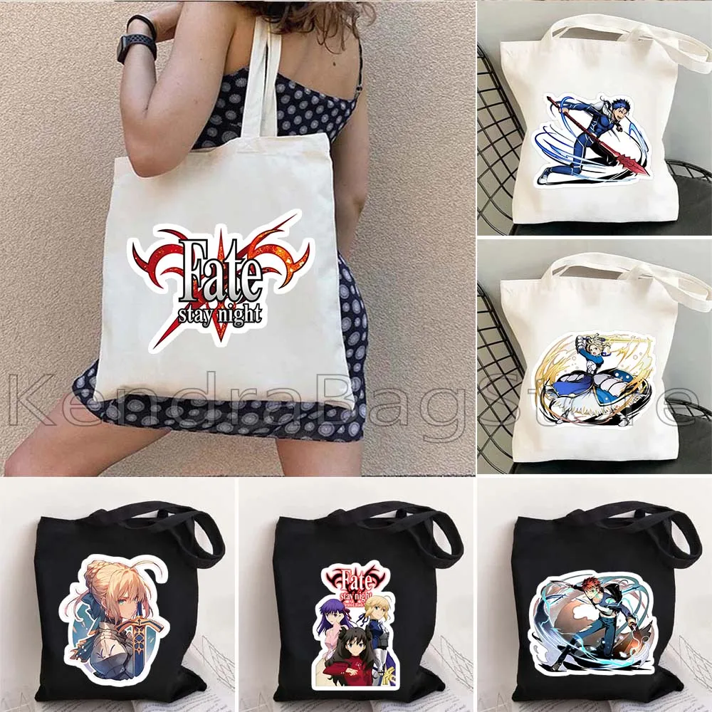 Graphic Anime Fate Stay Night Lancer Saber Zero Apocrypha Sakura Archer Chibi Cute Gifts Canvas Shoulder Tote Bag Cotton Handbag