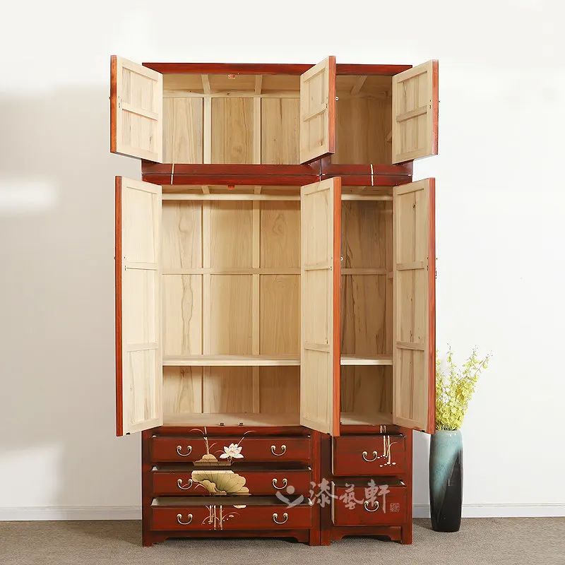 New Chinese-style all-solid wood wardrobe camphor wood large  wardrobe double single-door bedroom complete combination furniture
