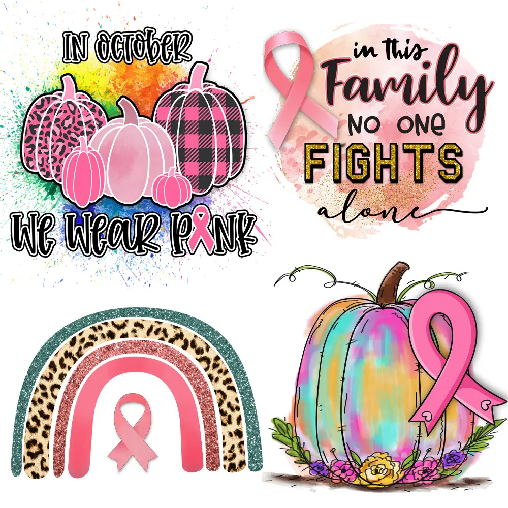 Pumpkin Breast Cancer Iron-On Transfer For Clothing We are in Pink Patches DIY Washable T-Shirts Thermo Sticker Appliques