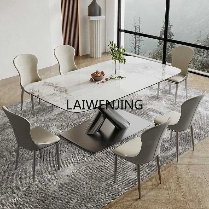 LYN rock slab dining table and chair combination Italian rectangular stainless steel dining table