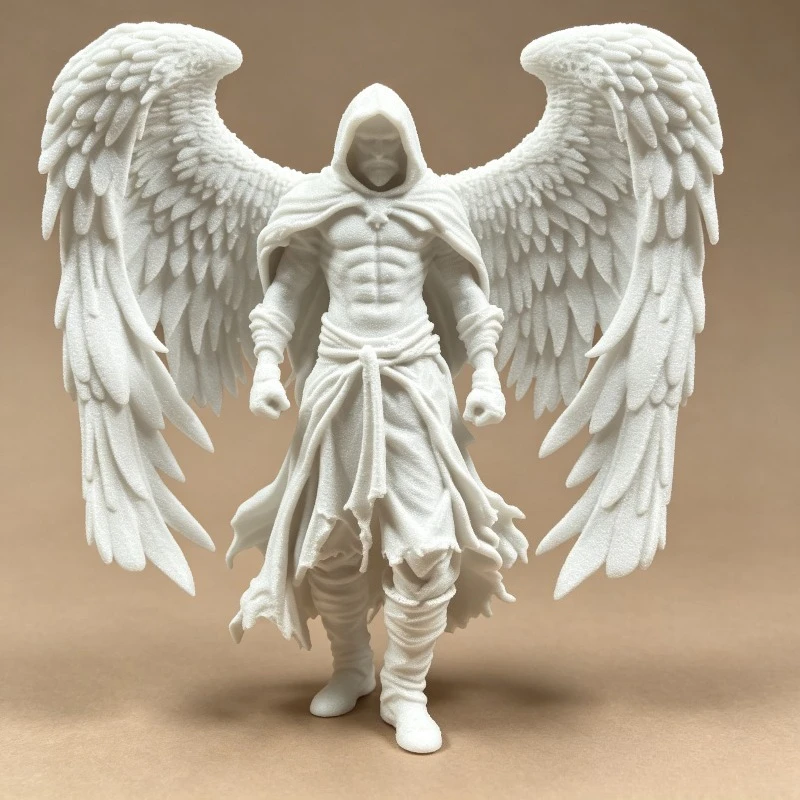 White Sand Texture Resin Winged Hooded Warrior Figurine Large Feather Angel Man Statue Medieval Cloak Knight Sculpture Modern