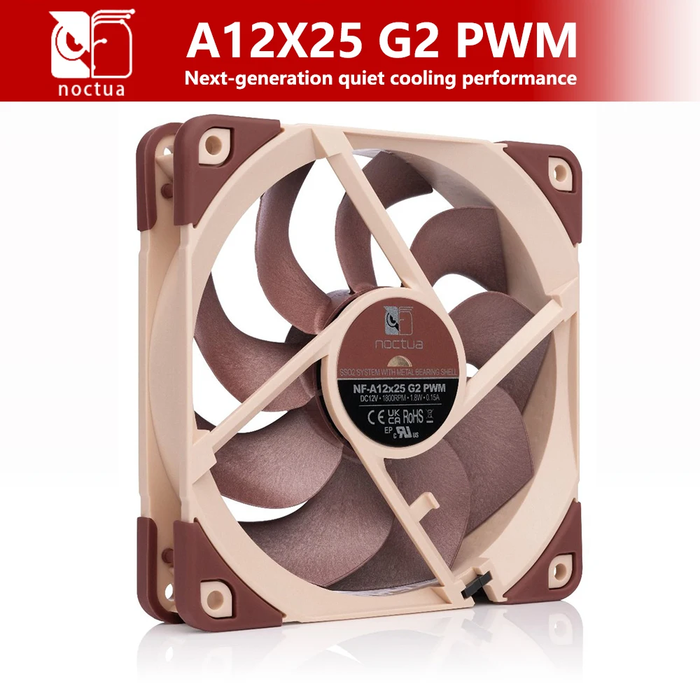 NOCTUA NF-A12x25 G2 PWM Sx2 4ピン静音冷却ファン、プッシュプルおよびサイドバイサイド使用向け、高度に最適化されたP/Q曲線、120x120x25mm
