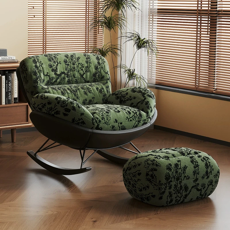Vintage Green Rocking Chair Ottoman Footrest Velvet Lazy Armchair Ergonomic Recliner Lounge Living Room Balcony Home Furniture