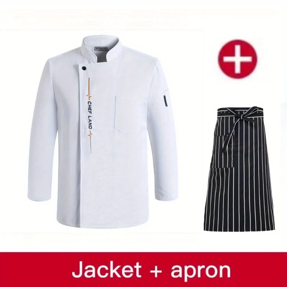 Long Sleeve Chef Jackets Kitchen Chef Restaurant Uniform Custom Logo Shirt Service Bakery Breathable Chef Dress White Apron Men