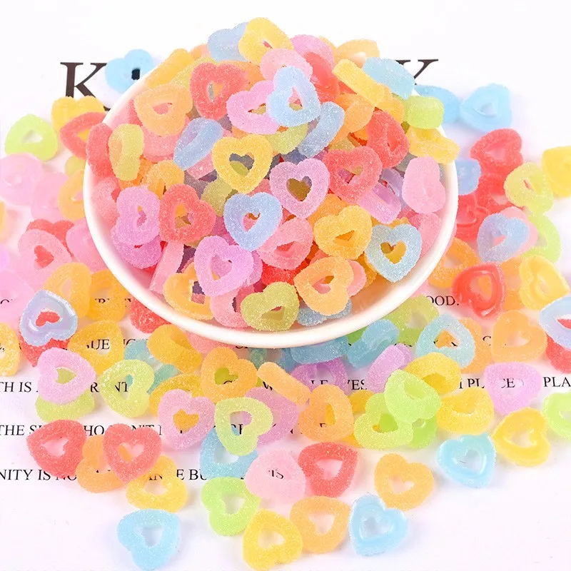 100 Pcs Simulation Fudge Donuts Kawaii Cute Colorful Artificial Resin DIY Soft Candy Craft Decoration Accessories Heart Sweets