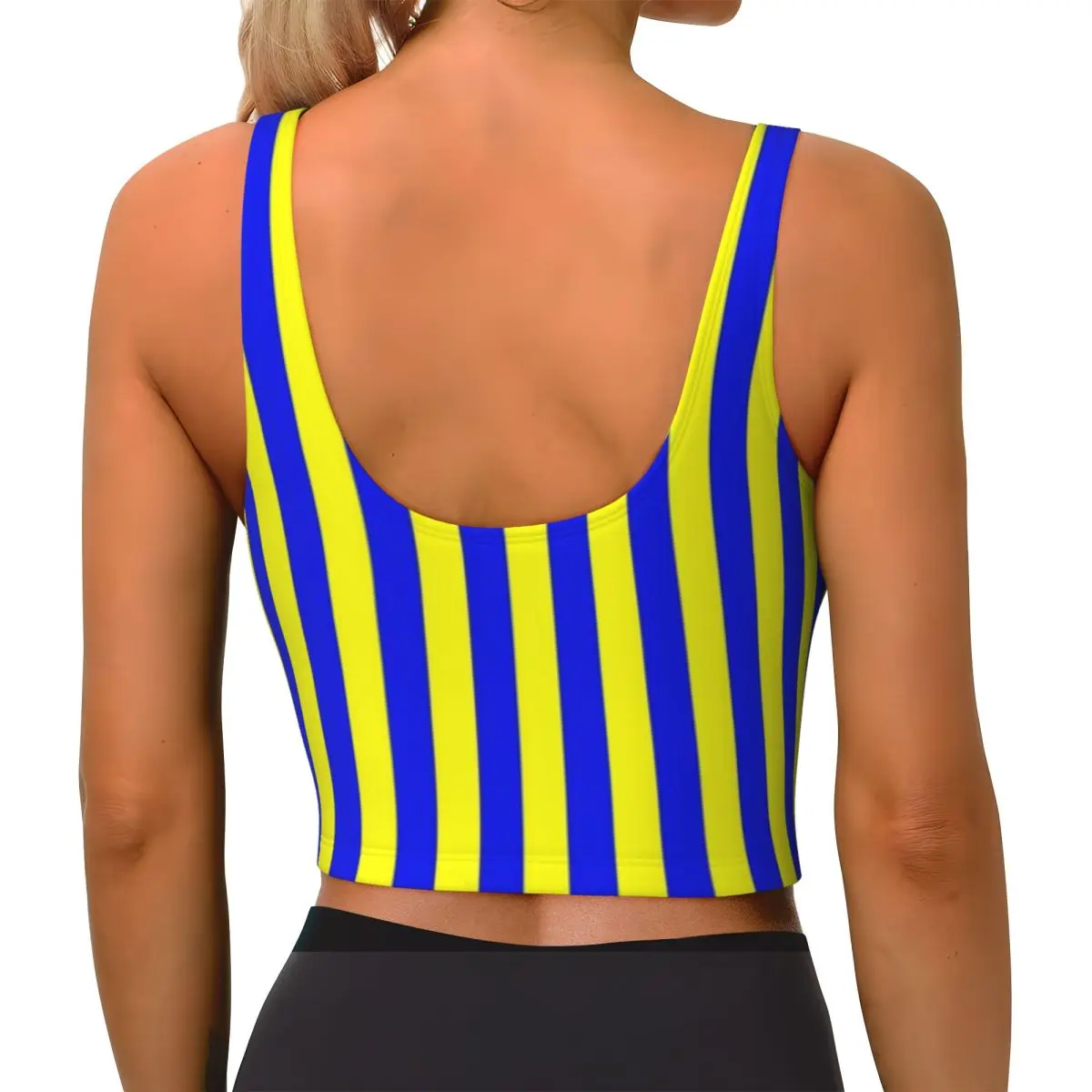 Seamless Sports Bra Blue And Yellow Striped Slimming Swedish Dress Ski Warm Up Yoga Top