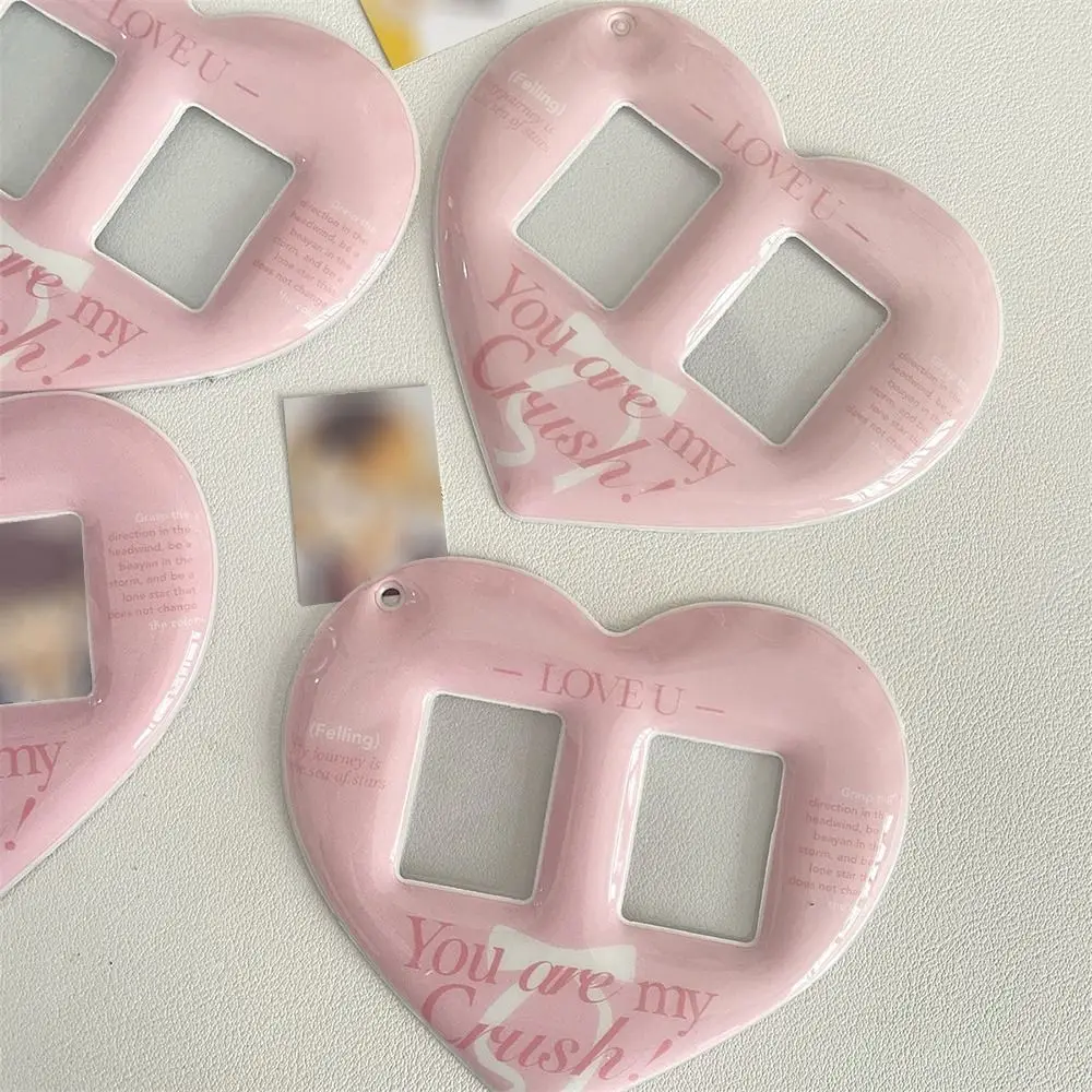 حافظة بطاقات وردية محمولة بشبكة مزدوجة على شكل قلب وحامل بطاقات الصور وحقيبة سلسلة مفاتيح وغطاء حماية للصور