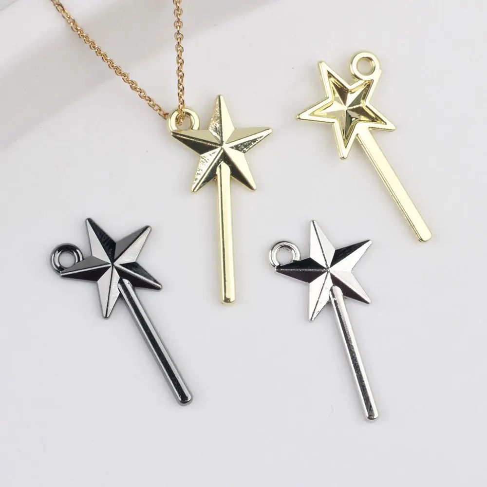 

10pcs Handmade Star Magic Wand Pendant Charms Golden Color Necklace Earrings Pendant Connectors Diy Jewelry Making Findings