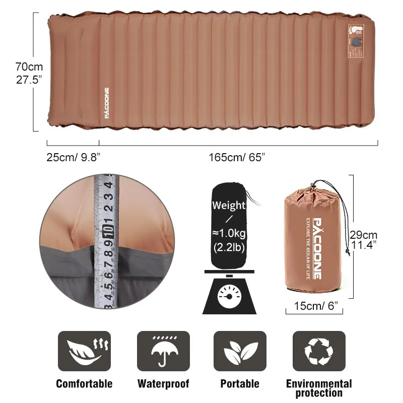 Matelas à air auto-gonflant ultraléger, coussin de couchage épais, lit gonflable épissé, polymères de plage et de pique-nique, coussin d'air de tente de camping