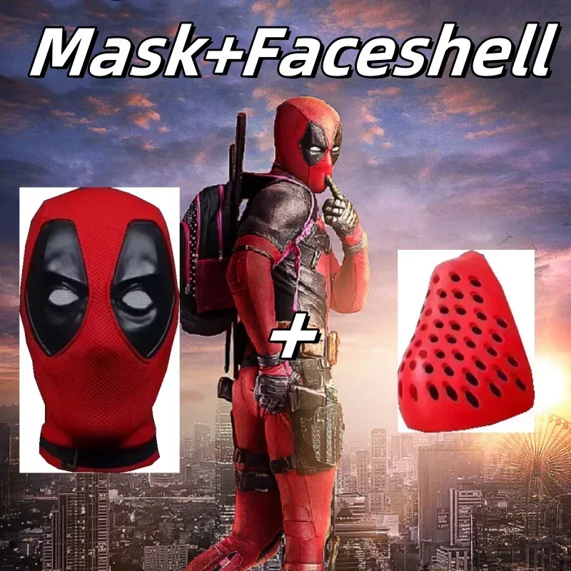 Männer Superheld Deadpool Rote Maske für Erwachsene Halloween Cosplay Kostüme Kopfbedeckung Gestrickte Maske mit Latex Silikon Augenmasken