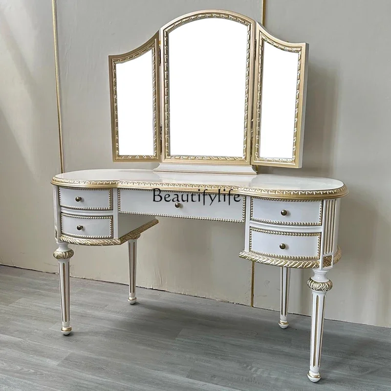 طاولة مكياج فاخرة لغرفة النوم مصنوعة من الخشب الصلب على الطراز الفرنسي #4