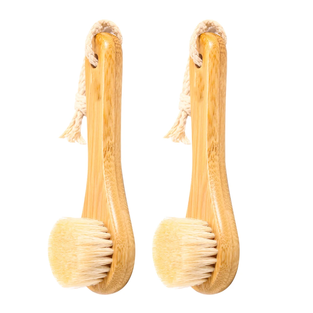 

2pcs Facial Cleansing Brush Soft Bristles Bamboo Handle Horsehair Scrubber Deep Cleaning Laundry Brush Skin Care Tool
