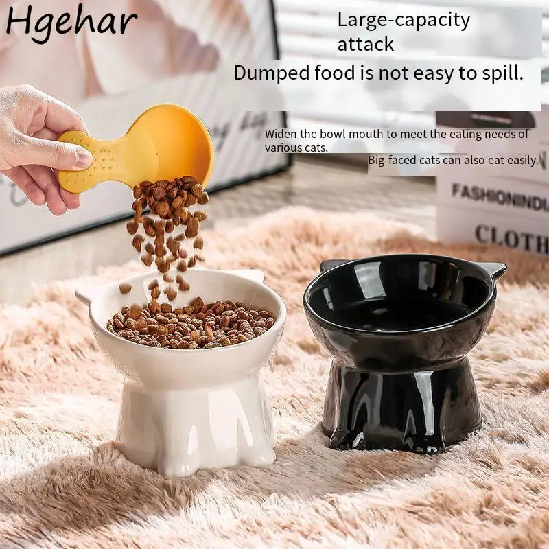 Thicken Ceramic Cat Food Bowl Household High Foot Large Capacity Pet Supplies Drinking and Feeding Cute Dog Feeders Durable Ins