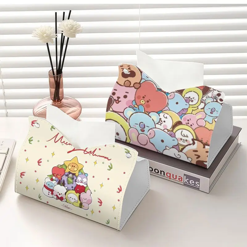 Caixa de papel toalha com tema de ídolos BT21 e arranjo de carros de desenho animado. Adequado para colocar itens no banheiro 2026