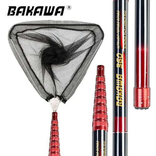 Imagen 1 del producto Red de pesca plegable BAKAWA, red de aterrizaje telescópica de 4m3,6 M, herramientas para moscas de fibra de carbono para carpa, red de inmersión manual de mar, accesorios de red de aterrizaje