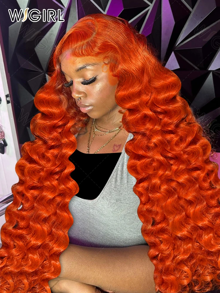 Wigirl 30 Inch Orange Ginger Loose Deep Wave 13x4 HD Lace Front Wig Brazilian Water Curly 13x6 Lace Frontal Human Hair Wigs 200%