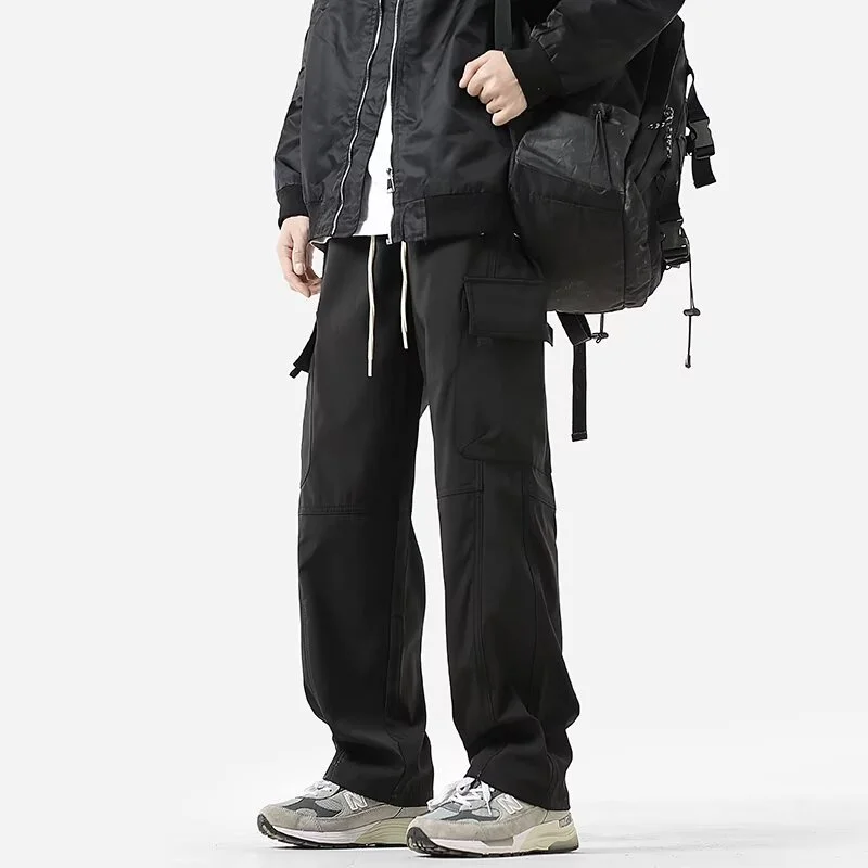

Autumn Men's Casual Drawstring Straight Cargo Pants Hip Hop Streetwear Fashion Trousers Y2K Vintage Baggy pantalones hombre