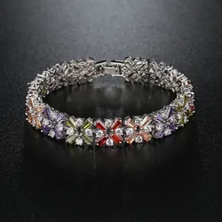 Luxury Multicolor Zirconia Wedding Bracelet 2 Rows AAA+ Top Quality Zircon Stones Paved Wedding Bracelet Bangles for Women