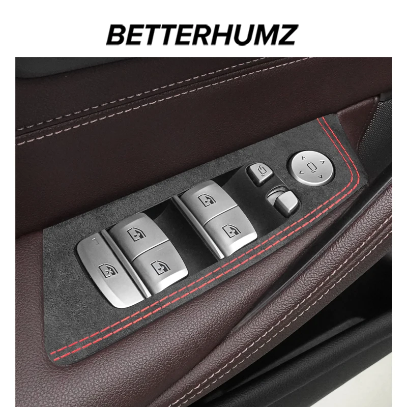 Betterhumz For BMW Series 5 G38 G30 Window Switch Lifter Button Panel Trim Sticker Made of Alcantara Car Interior Accessories