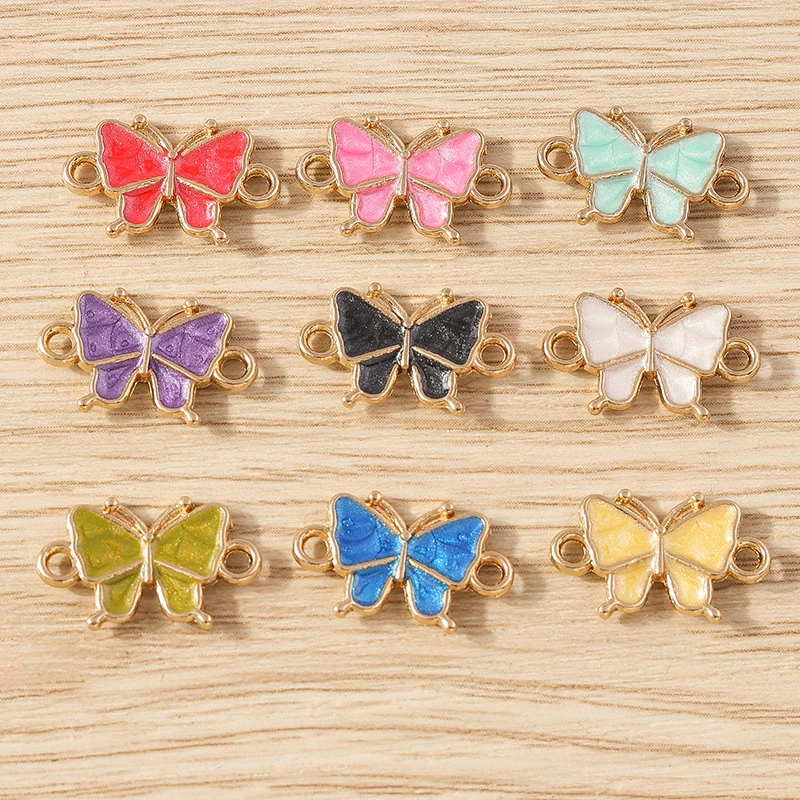 10 Stück niedliche Mini-Emaille-Fliegen-Schmetterlings-Anhänger, Verbindungsstücke für die Schmuckherstellung, DIY, handgefertigte Armbänder, Halsketten, Bastelzubehör – Detail 2