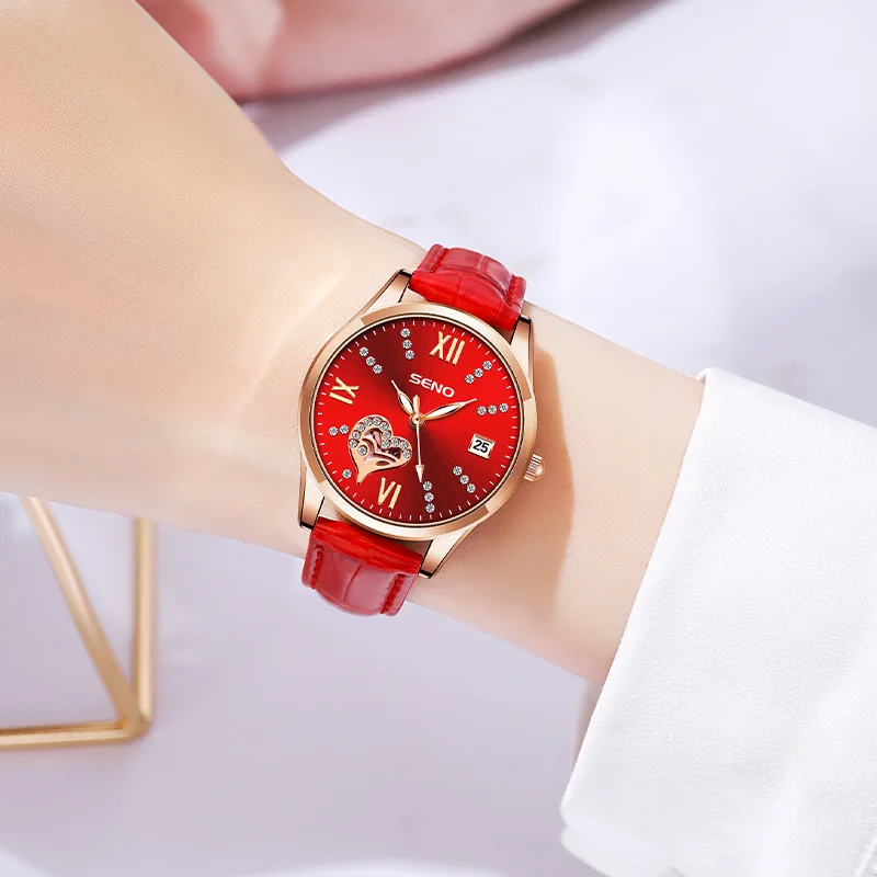 ใหม่นาฬิกาผู้หญิงนักเรียนกันน้ําแฟชั่นวันที่รูปหัวใจนาฬิกาผู้หญิง