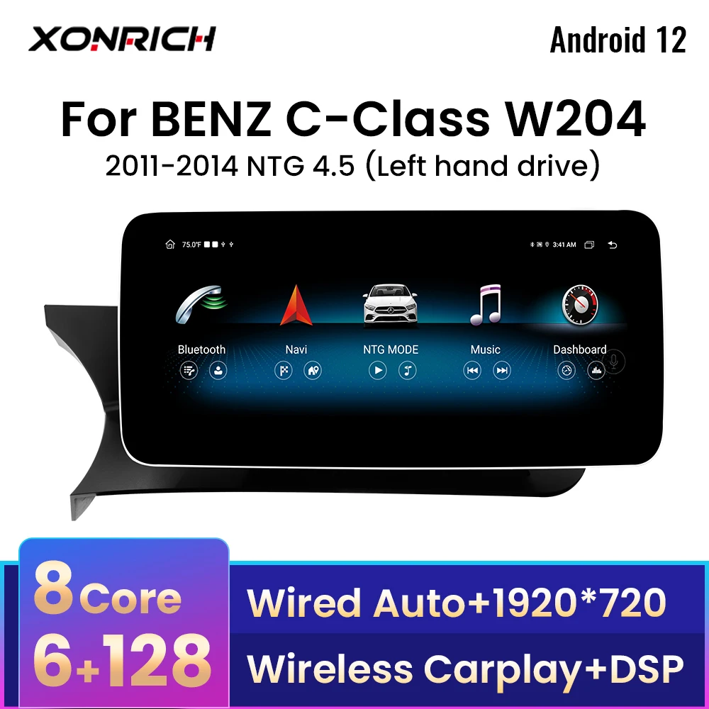 Wireless Carplay Car Radio For Mercedes Benz C-Class W204 2011-2014 Android 12 6GB+128GB 8 Core IPS Screen 4G WIFI Multimedia