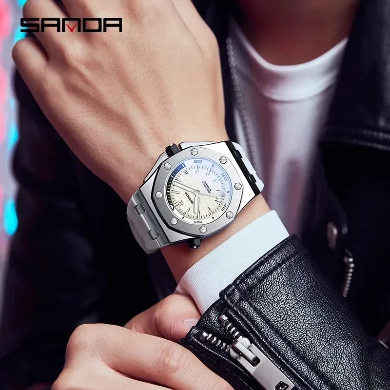 

SANDA Luxury Man Wristwatch Waterproof Luminous Date Rubber Men's Watches Sports Square Men Watch Casual Quartz Male Clocks 2024