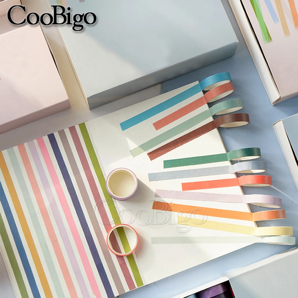 Eenvoudige Washi Tape Set Bosgroen Masking Sticker voor Journal Notebook Scrapbook Decor Briefpapier Raster Effen Kleur 8 Rolls/Lot
