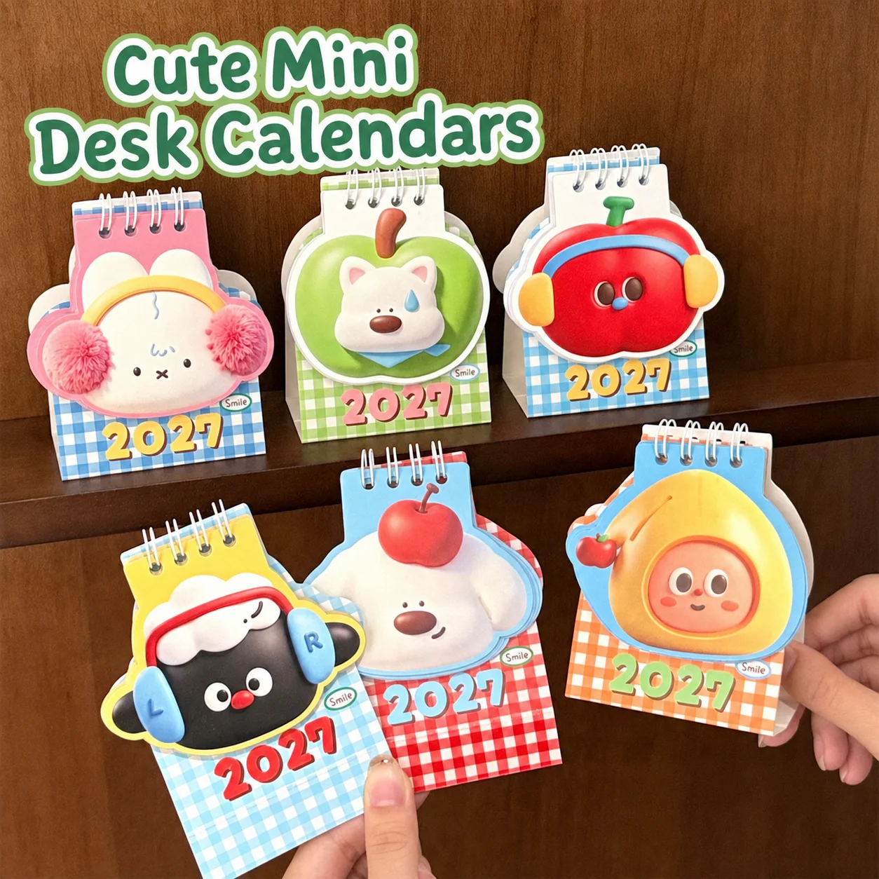 Mini Cute Cartoon Desk Calendar 2026-2027 Paper Standing Desktop Calendar for Student Daily Schedule Planning Desk Decoration