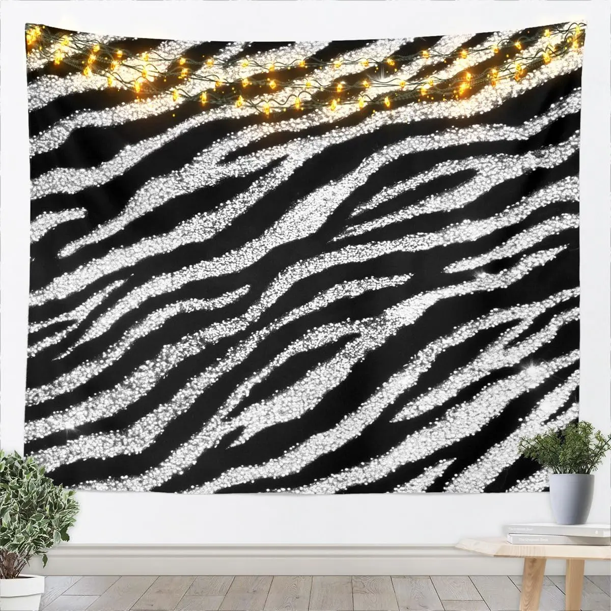Zebra Wall Hanging Blanket Large Black White Glitter Tapestry for Kids Animal Print Wall Art Women Men Teens Geometric Stripes