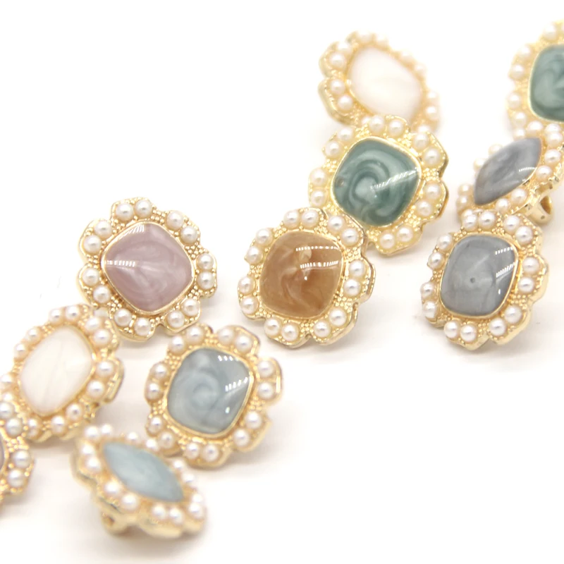 10pcs Vintage Flower Metal Pearl Jewelry Sewing Buttons For Clothes Women Wedding Shirt Dress Decorations Accessories Wholesale