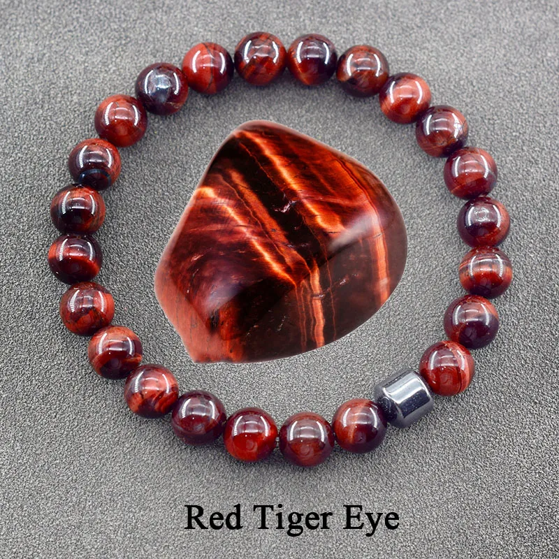 Genuine Natural Stone Bracelet Man Women Labradorite Red Tiger Eye Stone Bead Jewelry Hematite Cylinder Wristband Gift Wholesale