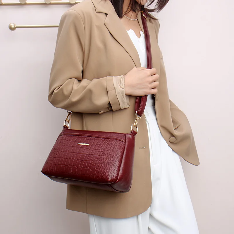 

Сумка через плечо с тиснением камня, многослойная женская сумка через плечо большой вместимости для мамы и путешествий