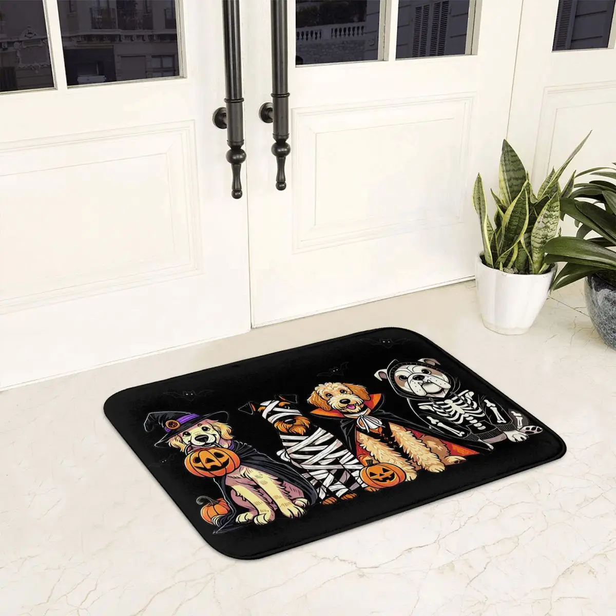 Halloween Spooky Dog Witch Non-slip Doormat Floor Mat Sand Scraping Carpet Rug for Kitchen Entrance Home Balcony Footpad Mats