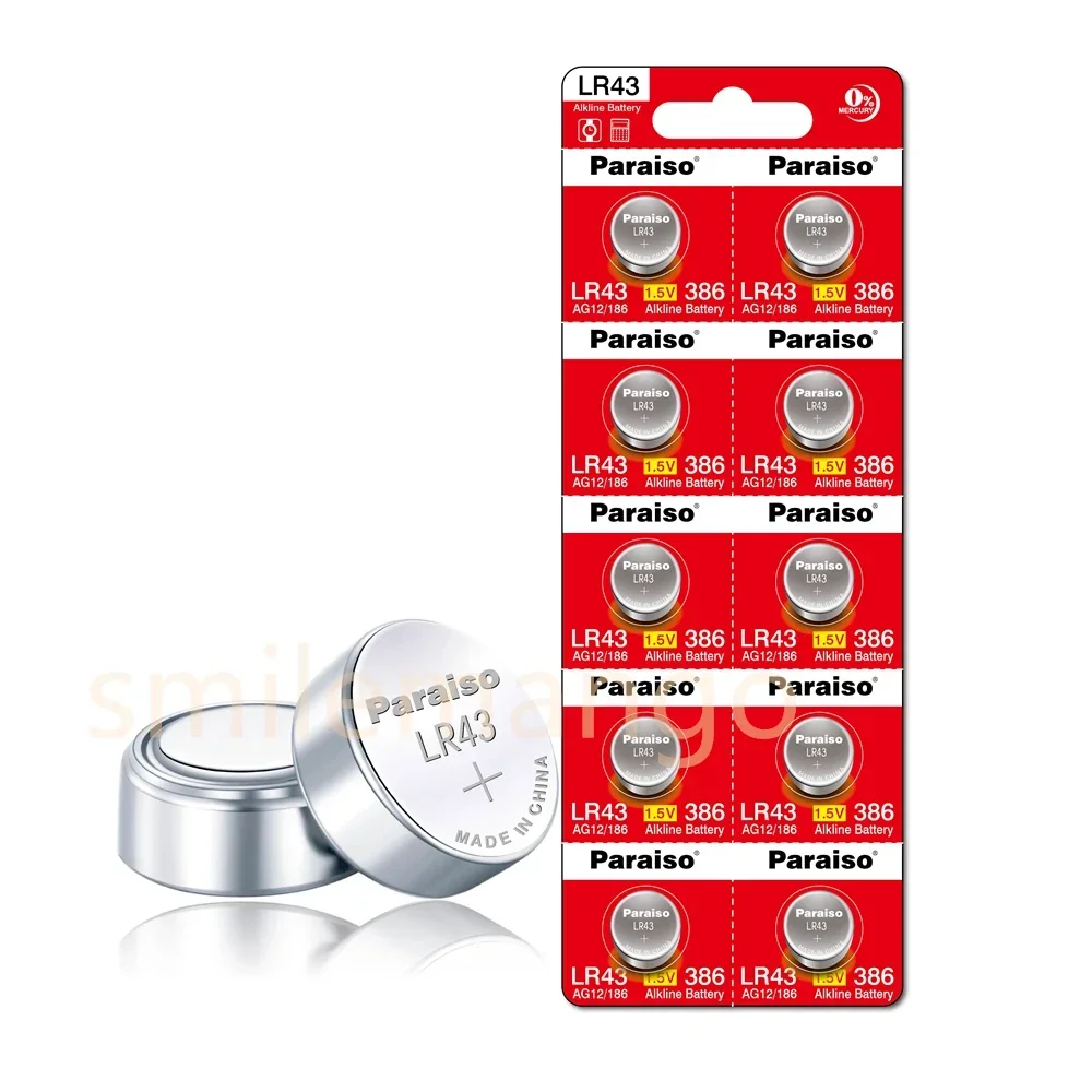 New High-Capacity 1.55V AG12 Button Battery, LR43 SR43 186 386 LR1142 Compatible,  for Watch, Toys, Remote Control & Coin Cell
