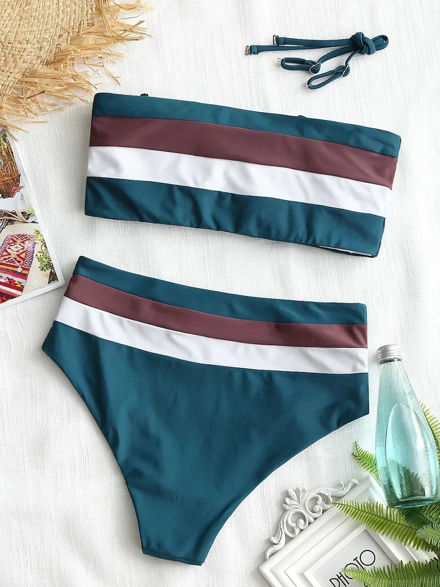 2024 Sexy Bikini a righe Set Ondulazione Biquini Costumi da bagno Vita alta Costume da bagno Donna Costumi da bagno Donna Push Up Bikini