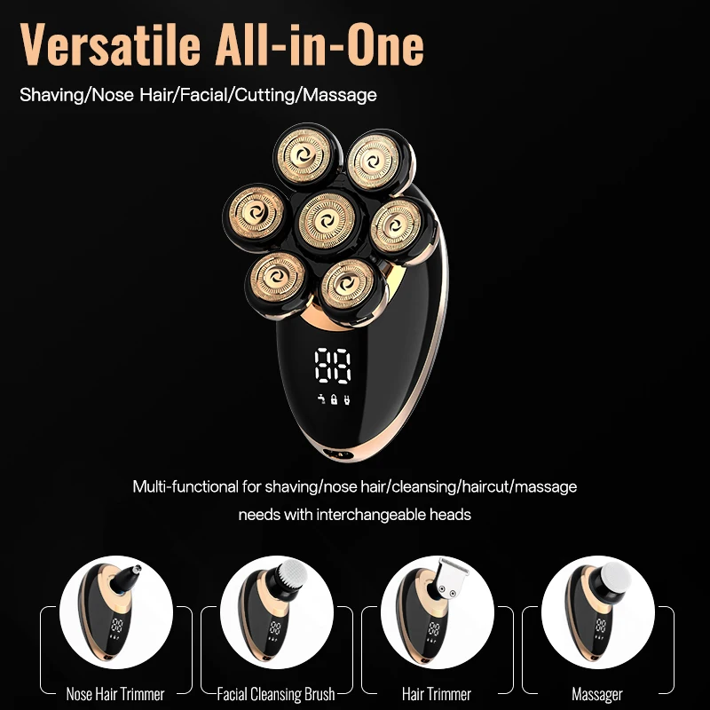 Men 7D Floating Men Electric Shaver Wet Dry Beard Hair Trimmer Electric Razor Rechargeable Bald Head Shaving Machine LCD Display