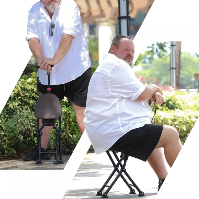 

Four-legged Crutch Chair in The Elderly Cane Stool Can Sit Light Dual-purpose Folding Walking Stick Portable Non-slip Walkers