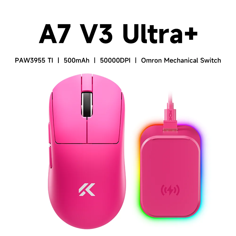 MCHOSE A7 V3 Lichtgewicht draadloze gamingmuis met dubbele 8.000Hz polling rate PAW3955 TI Gaming Esports kantoormuis