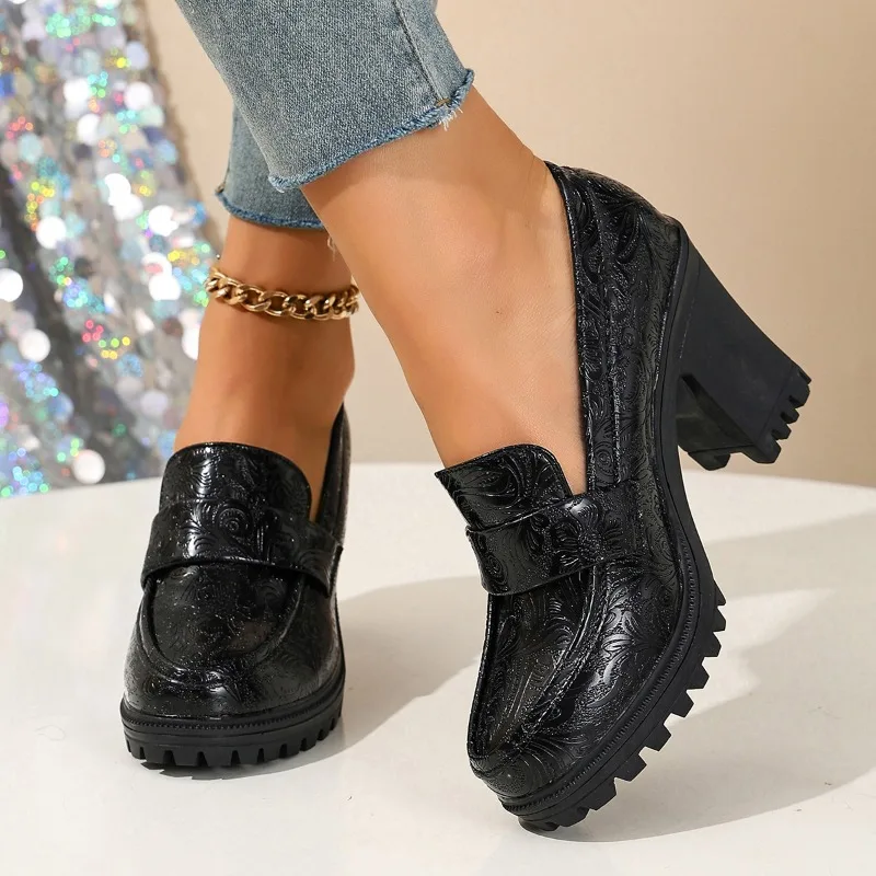 

Women's Fall 2026 New Fashion Versatile Platform Block Heel Plus Size Soft Leather Deep Mouth Single