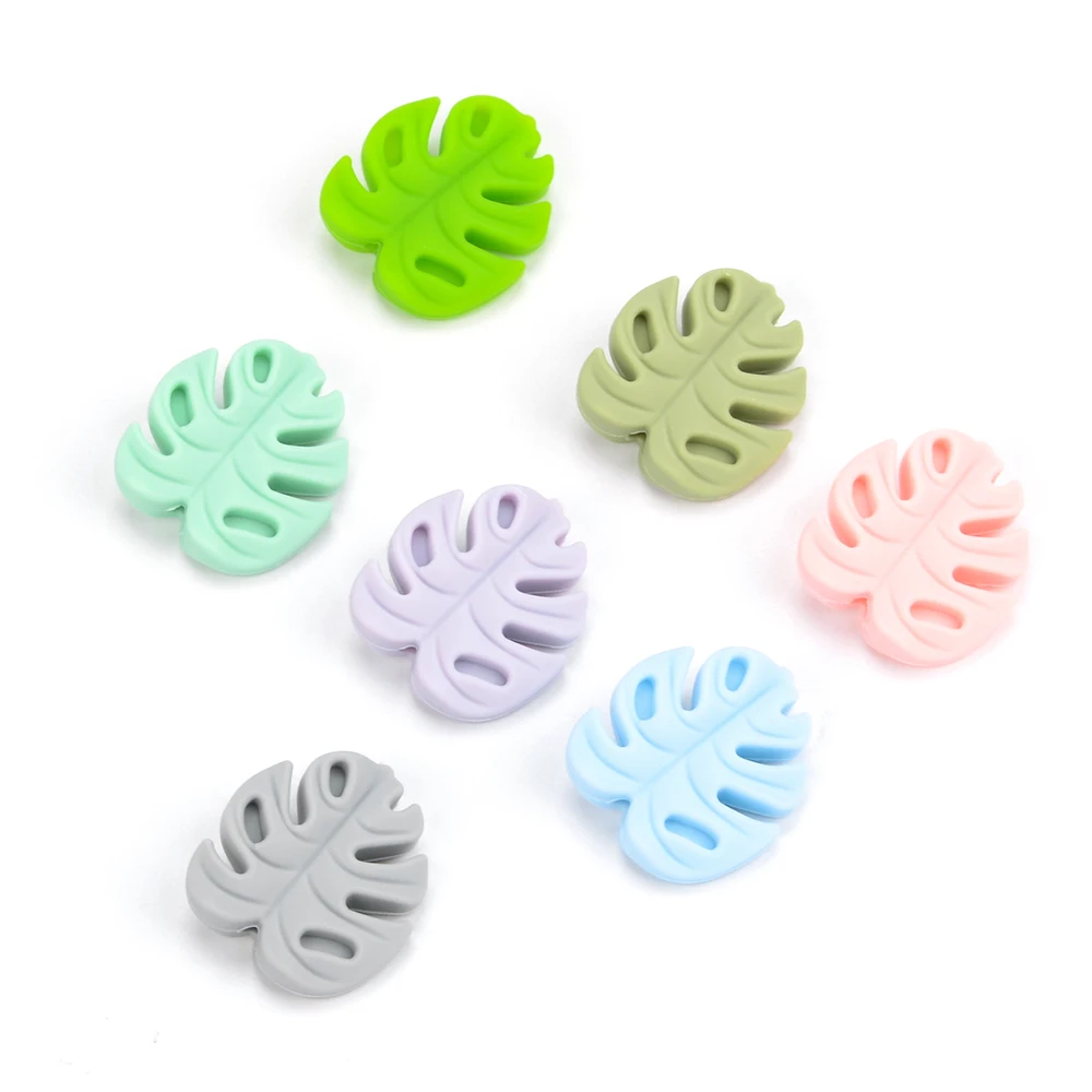 LOFCA 30pcs Monstera Deliciosa leaves Silicone Beads BPA Free Keychain Silicone Beads  DIY  Keychain  Bead Jewelry Accessories