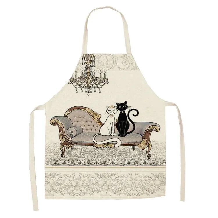 

Musical Piano Cat Print Kitchen Apron Linen Sleeveless Bib For Music Lover Home Cooking Baking Cafe Restaurant Waitress Uniform