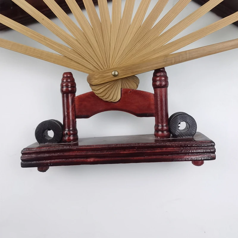 Vintage Art Chinese Style Wood/Silk/Paper/Lace Folding Hand Fan Stand Display Base Holder Wood Sturdy Home Office Table Decor