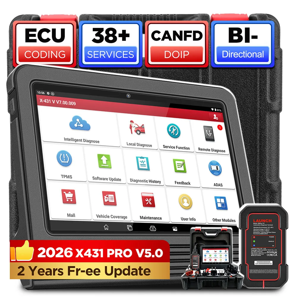 LAUNCH X431 PRO V5.0 Outil de diagnostic bidirectionnel pour voiture, scanner de diagnostic complet du système, CANFD DOIP, codage ECU, 38+ fonctions de réinitialisation, scanner OBD2 automobile