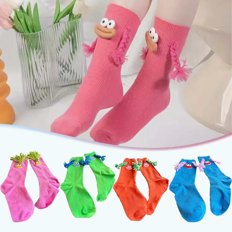 

1-20Pairs Dopamine Style Braided Hair Sausage Mouth Cartoon Doll Pattern Long Socks Colorful Casual Cozy Women Fashion Socks