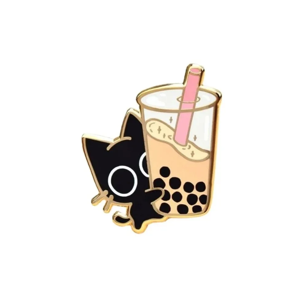 Boba Cat Enamel Pin // Black Cat, Kawaii Pin, Cute  Bubble Tea,   Pins, Sweets Badges Gifts for Kids Friends